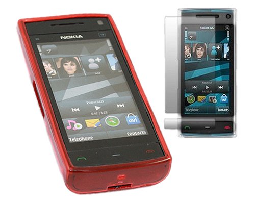 iTALKonline-RED-TRANSPARENT-ELITE-2-TONE-Hard-Soft-Case-Cover-Skin--LCD-Screen-Protector-GUARD-for-Nokia-X6