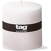 tag Chapel 4X4 White Pillar Paraffin Wax Candle Unscented Drip-Free Long Burning 75 Hours For Home Decor Wedding Parties Dining Dinner Kitchen Table Tabletop Living Room End Table Decor Decoration 4x4