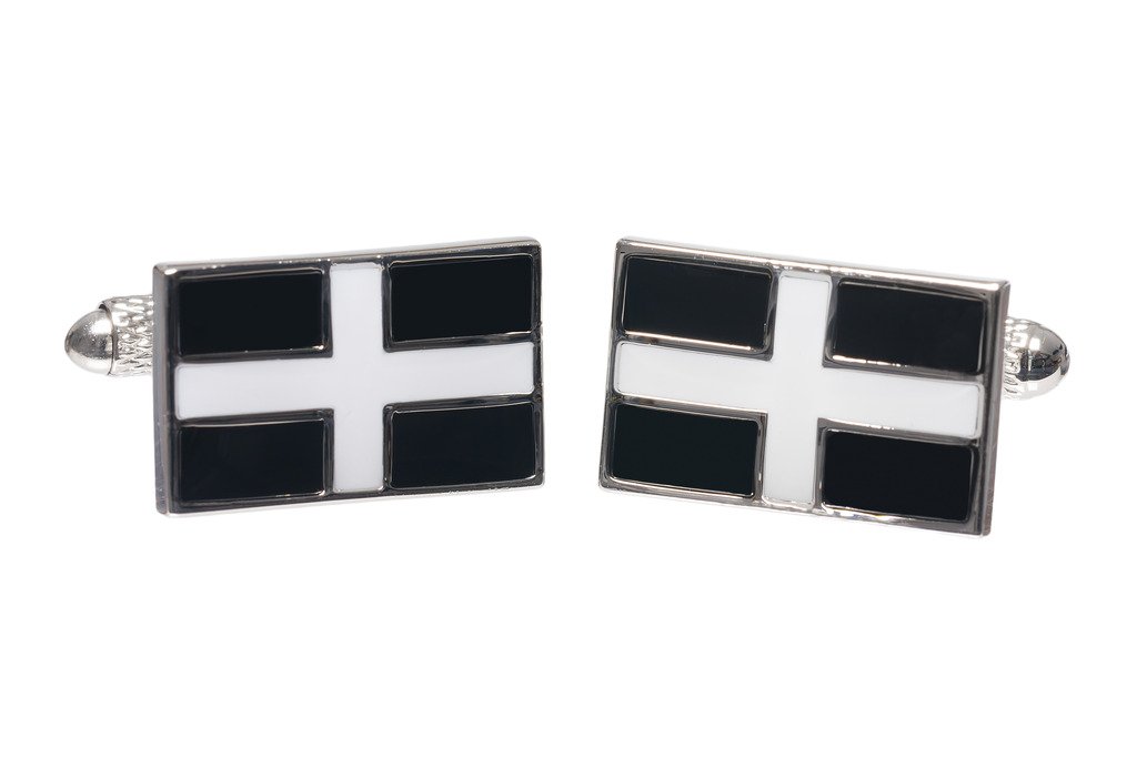 Cufflinks - Cornish St Piran Flag Cufflinks Presented In Onyx Art London Cufflink Gift Box