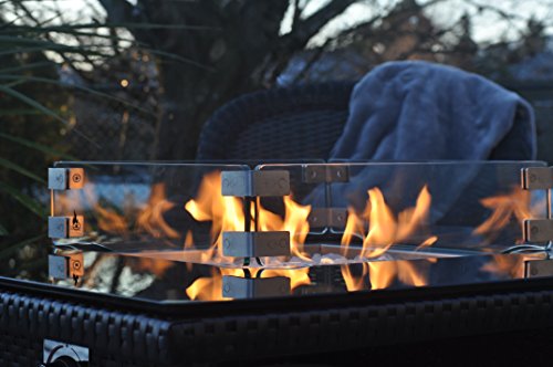 Outland Fire Table Tempered Glass Wind Guard Fence for 36-Inch Square Series 410 Outdoor Propane Fire Pit Tables, 17-Inch Square x 4.5-Inch Height - Thick 5/16-Inch Safety Barrier - Thumbnail 2
