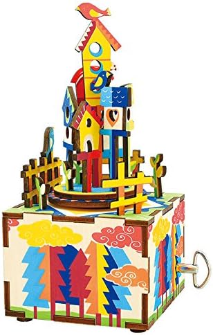 Moonse 3D Three- Dimensinal Wooden Jigsaw Puzzle Model Toy Creative DIY Music Box,AM307 Colorful House