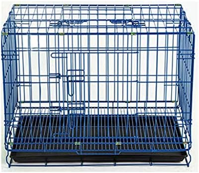 犬の木枠 ブルークレートプラスチックトレイとハンドル付き犬ケージ犬小屋金属ワイヤ折りたたみペット動物ペットケージ ペットケージ Size L