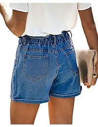 DOOLONLU pantalones cortos vaqueros de cintura alta para dama con bolsillos de papel