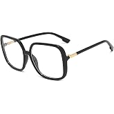 bullabulling Retro Square Reading Glasses For Women Blue Light Blocking Oversized Eyeglass Frames Large lens