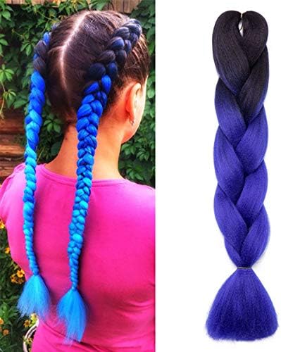 Two Tones Women 24inch Jumbo Braids Hair Afro Crochet Twist Braiding Bulk Hair Style 1 Bundle/100g Fiber Hair Extensions - Dark Black to Dark Blue