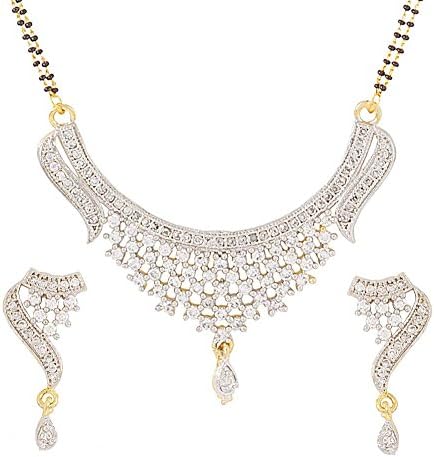 Aditri Women's CZ American Diamond Mangalsutra Earring Set Free Size White