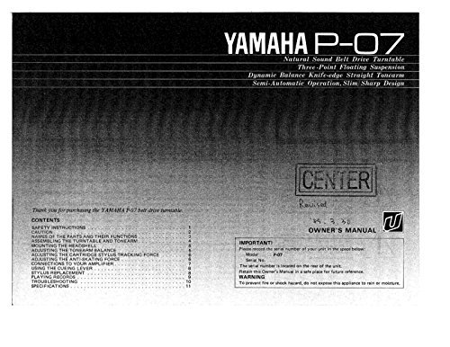 Yamaha P-07 Turntable Owners Instruction Manual Reprintl