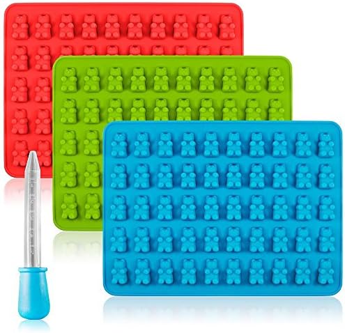 Enever Set of 3 （Blue Red Green） Gummy Bear Molds Silicone Chocolate Making Molds Yogurt Candy Molds - Total 150 Cavities,- Party Buffet, Baking, Wedding Favor Maker &amp; Baby Shower Supplies
