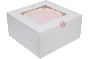 ZKKZOMA 3 Set 10x10x5 Inches Cake Boxes with Boards,Cake Boxes with window & Cake Borads & Stickers,Large Square Baking Boxes