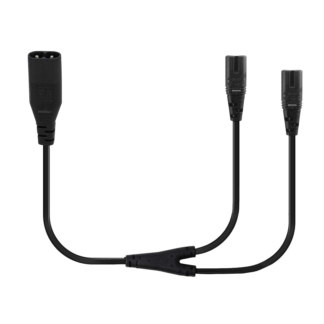 Photo 1 of 1-Foot IEC 320 C8 to Dual C7 Y Split Power Cord, 18-AWG Figure 8 Male to Double Female 1 in 2 Out AC Power Cord, Figure 8 Male to 2 x Female Power Y Cable.