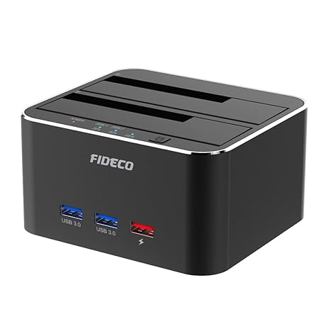 FIDECO USB 3.0 Externe Festplatten Dockingstation mit 3 Port, Aluminium Dual Bay HDD Docking Station für HDD/SSD/SSHD or 2.5 