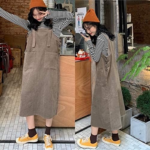 Amazon ジャンパースカート 韓国 ファッション レディース コーデュロイ オールインワン サロペットスカート エプロンワンピース ゆったり オーバーサイズ ブラウン ブラック ポケット 大人可愛い ワンピース チュニック 通販