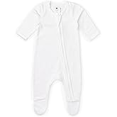 monica + andy One Piece, Newborn, White, 100% Organic Baby Clothes for Girls & Boys, Zip Up, Sustainable Super Soft Fabric, Sizes For Preemie, Newborn & Infant