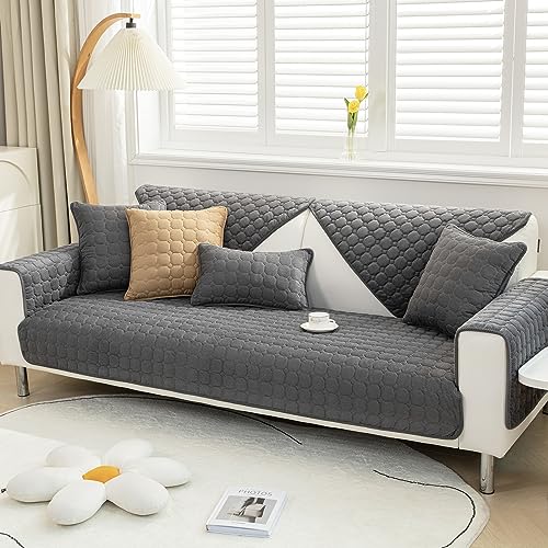 Dicker Sofabezug für 1-, 2-, 3-Sitzer, universal, rutschfester Ecksofabezug, L-Form, weicher Cord-Sofa-Schonbezüge, Möbelschutz für Wohnzimmer (dunkel
