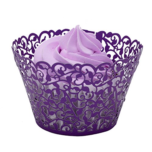 BETOP HOUSE Vine Lace 50-Piece Cupcake Wrappers, Purple