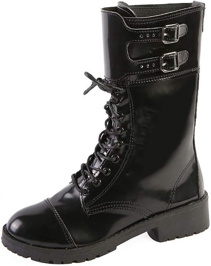 Simayixxch Women Motorcycle Boots Round Toe Low Heel Anti