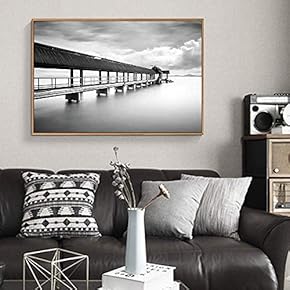 Framed Canvas Wall Art for Living Room, Bedroom Abandoned Bridge on Sea Canvas Prints for Home Decoration Ready to Hang - 16x24 inches