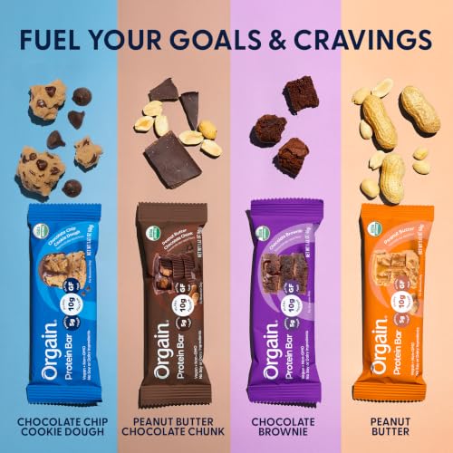 Orgain Organic Vegan Protein Bars, Chocolate Brownie - 10g Plant Based Protein, Gluten Free Snack Bar, Low Sugar, Dairy Free, Soy Free, Lactose Free, Non GMO, 1.41 Oz (12 Count)