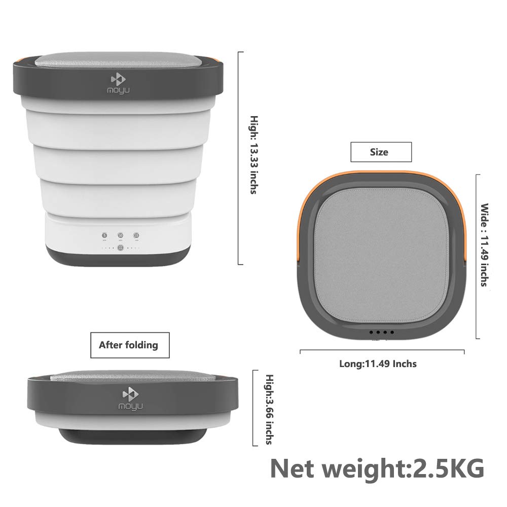 MOYU Mini Portable Bucket Washer Foldable Washing Machine with Soft Spin Dry and Drainage Pipe Pink (English User manual and button labels)