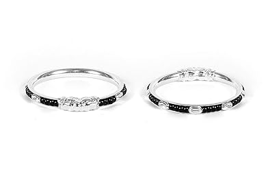 baby silver bangles with black beads