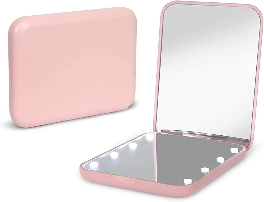 Kintion Pocket Mirror, 1X/3X Magnification LED Compact Travel Makeup Mirror with Light for Purse, 2-Sided, Portable, Folding,