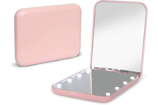 Kintion Pocket Mirror, 1X/3X Magnification LED Compact Travel Makeup Mirror, Compact Mirror with Light, Purse Mirror, Folding