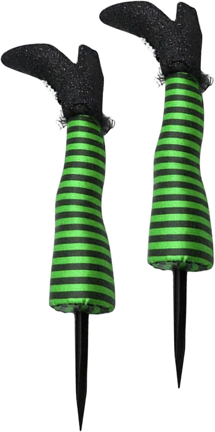 Decorative Garden Stakes - BinaryABC Halloween Witch Leg Yard Stakes,Hallloween Upside Down Witch Legs,Wicked Witch Legs,Hallween Outdoor Lawn Decorations,Halloween Haunted House Decor (Green)