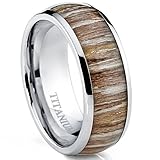 Titanium Ring Wedding Band, Engagement Ring with Real Wood Inlay, 8mm Comfort Fit Sizes 6 to 13