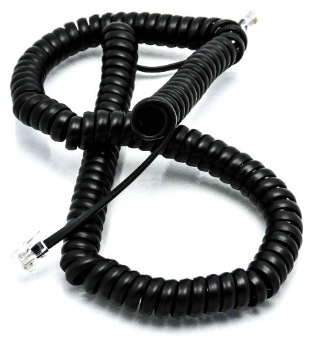 Telephone Cord Handset Curly - Tough Long Lasting And Resilient - Phone Color Black 25ft - 2 Year Replacement Warranty - Works on virtually all Trimline Phones and Princess Telephones - Also Available in 15ft Cord Lengths - Landline Telephone Accessory -