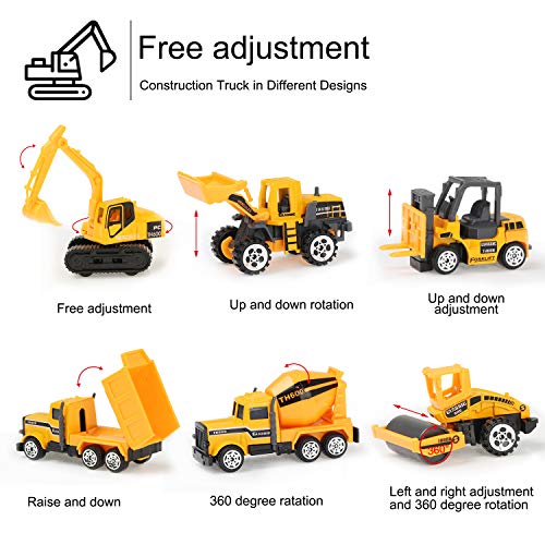 Joyfia 11 in 1 Die-cast Construction Truck Vehicle Car Toy Set Play Vehicles in Carrier Truck, Alloy Metal Car Model Excavator Dumper Bulldozer Road Roller for Kids Boys Girls