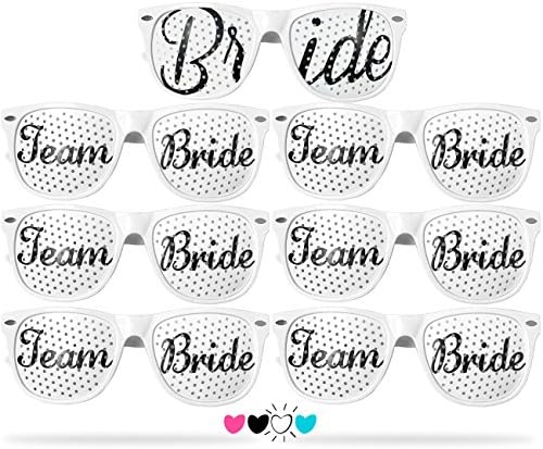 Team Bride Party Glasses - Novelty Sunglasses For Weddings, Bachelorette Parties and Bridal Showers (7pc Set, White)