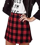 Persun Women's Red Contrast Check Print A-line Mini Skirt