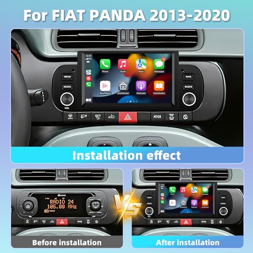 Motorsi 2+64G Carplay Car Radio for Fiat Panda 2013-2020 with Wireless Android Car, Android Bluetooth Car Stereo Screen with GPS Navigation/WiFi/Hi-Fi/FM/SWC/2 USB/Mirror Link/Canbus + Mic