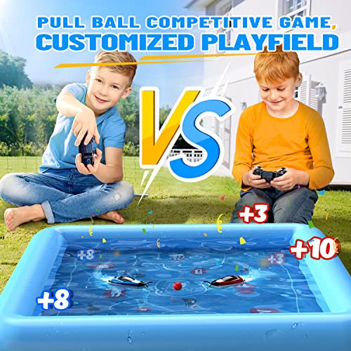 DEERC RC Boat with Inflatable Pool for Kids, 2.4GHz Racing Boats, Remote Control Boat for Pool and Lake, Competitive Games, Water Toys for Boys&Girls, Compatible with Bathtub
