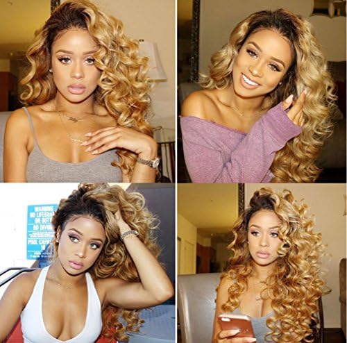Ombre Hair Extension Real Human Hair Loose Wave Bundle Black to Blonde 2 Tone Color Grade 7A Virgin Brazilian Hair for Women (16 inch, 1B/27)