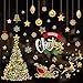 Christmas Window Clings Decal Stickers, Removable No-Adhesive Christmas Decoration Golden Xmas Tree Snowflake Window Stickers for Winter Wonderland Decorations