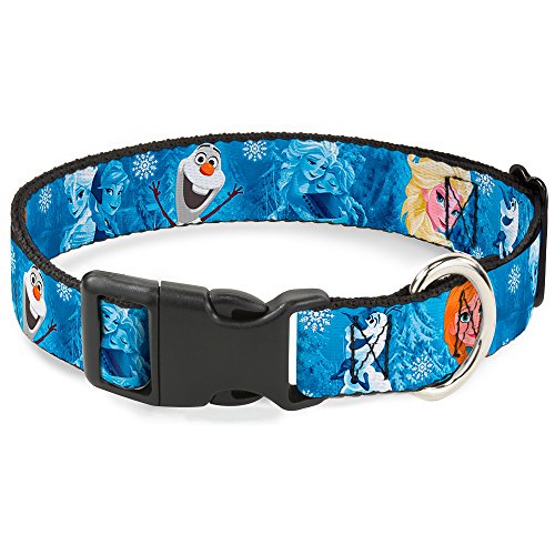 Buckle-Down Frozen Character Poses Blues Plastic Clip Collar, Narrow Small/6-9"