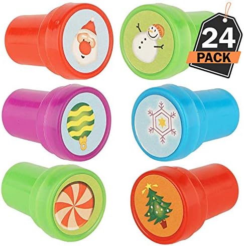 Kompanion 24 Piece Christmas Themed Stamp Set, Christmas Arts and Crafts, Stocking Fillers, Gifts For Kids, 6 Designs