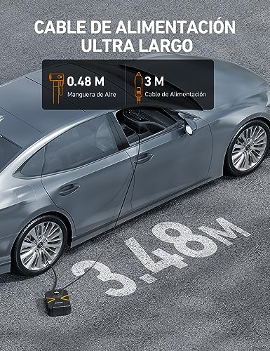 AstroAI Compresor para neumáticos de coche, bomba de aire de 10,3 bar, 12 V CC, con pantalla LCD en tiempo real, presión de los neumáticos preestablecida, desconexión automática, compresor de aire