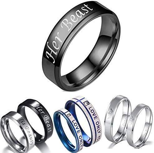 Hsumonre Couples Rings Engraved Her King His Queen Matching Men Promise Ring Crown Stainless Steel Valentine Gift
