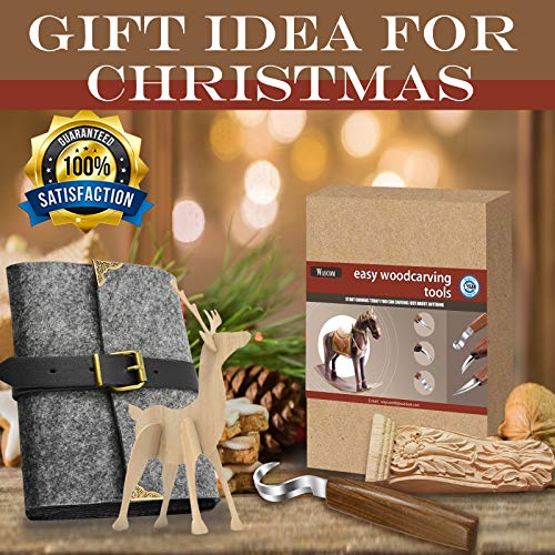 Wood Carving Whittling Knives Set with Deluxe Felt Leather Case