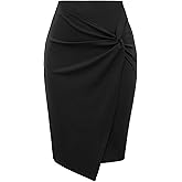 Kate Kasin Wear to Work Pencil Skirts for Women Elastic High Waist Wrap Front Knee Length Bodycon Skirt Tummy Control