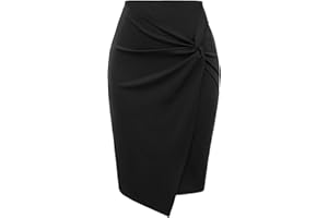 Kate Kasin Wear to Work Pencil Skirts for Women Elastic High Waist Wrap Front Knee Length Bodycon Skirt Tummy Control