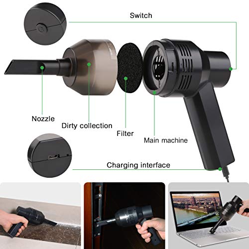 ECHTPower Keyboard Cleaner, USB Cordless Vacuum Cleaner, Powerful Rechargeable Mini Vacuum Cleaner Portable Vacuum Cleaner for PC, Hairs, Crumbs, Scrap, Pet House and Laptop (Built in Li-Battery)