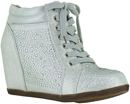 Your Party Shoes Womens Billie Jean Metallic Rhinestone Fashion Wedge Sneaker, Silver, 9.5 M US