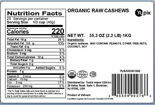 Yupik Nuts Organic Raw Cashews, 2.2 lb, Non-GMO, Vegan, Gluten-Free - Image 4