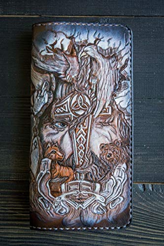 Men's 3D Genuine Leather Wallet, Long wallet, Travel wallet, Biker wallet, Clutch wallet, Hand-Carved, Hand-Painted, Leather Carving, Custom wallet, Personalized, Boat, Navigational Compasses, Ship - Thumbnail 6
