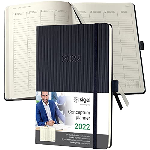 SIGEL C2219 Conceptum agenda settimanale 2022-14,8 x 21,3 cm - hardcover - 192 pagine - nero