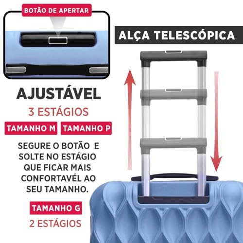 SANTINO Mala de Viagem Media 23kg Rígida ABS 4 Rodas 360º com TSA Leve Resistente Flexível Antifurto Azul Claro tamanho 24 polegadas
