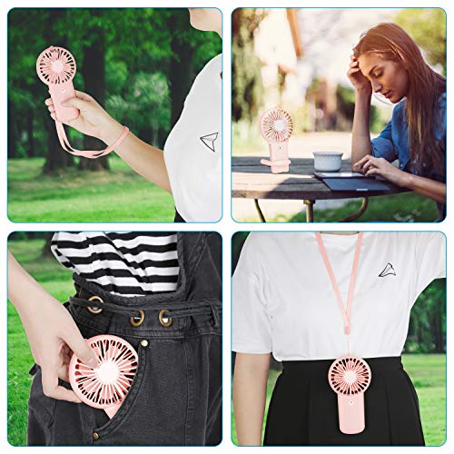 Aluan Handheld Fan Mini Portable Fan Powerful Small Personal Fans Speed Adjustable Rechargeable Battery Operated Eyelash Fan for Kids Woman Man Indoor Outdoor Travel Cooling with Lanyard, Pink - Thumbnail 5